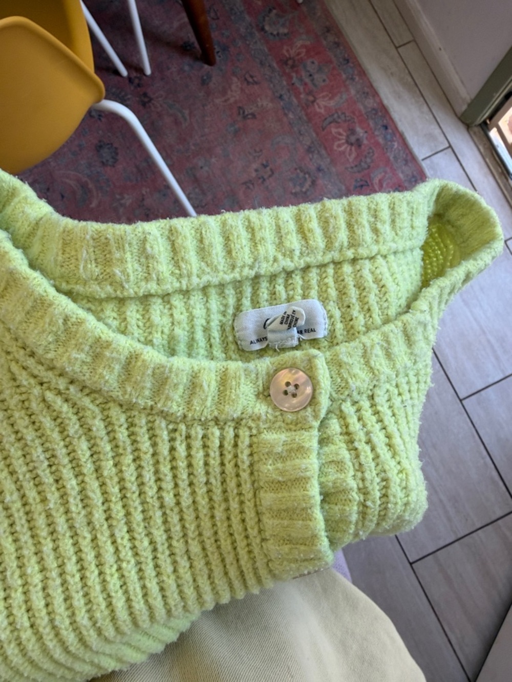 Aerie Short Sleeve Knit cardigan sweater small yellow green - Picture 6 of 6